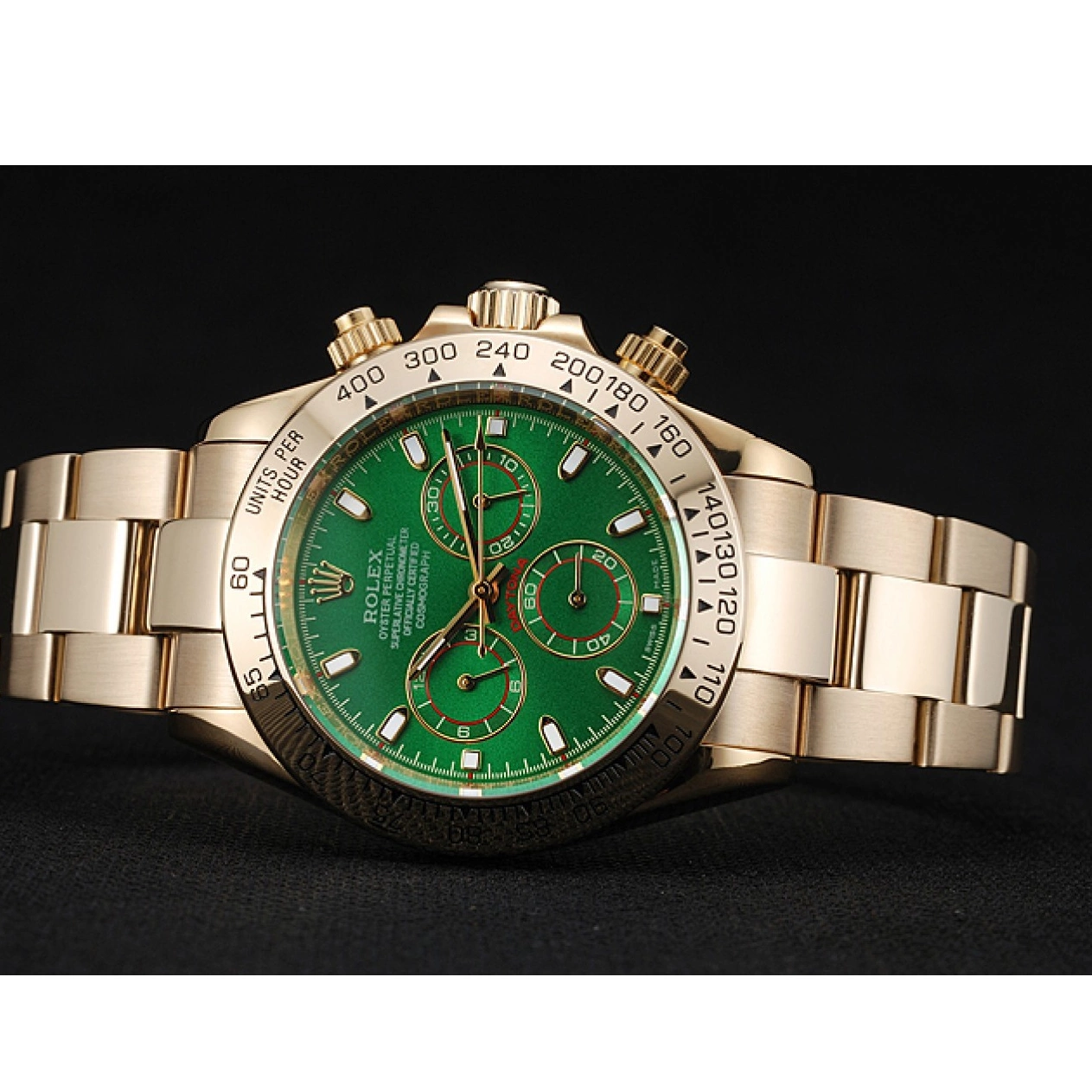 MiroTime 0813 Rolex Cosmograph Daytona Green Dial Gold Case And Bracelet 1454244